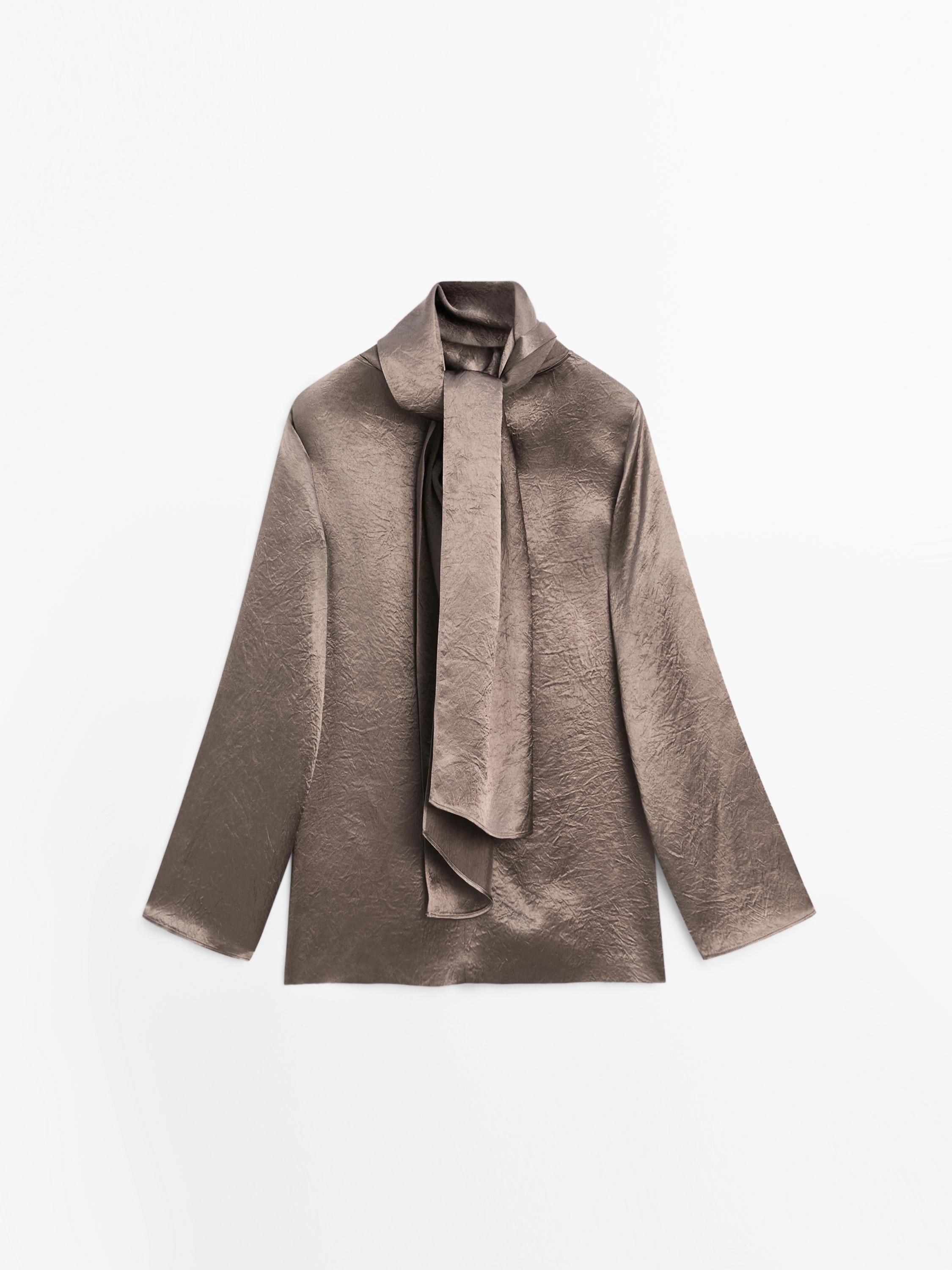 Flowing satin blouse with tie detail